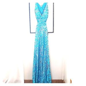 Aqua and silver sequin formal dress size 8